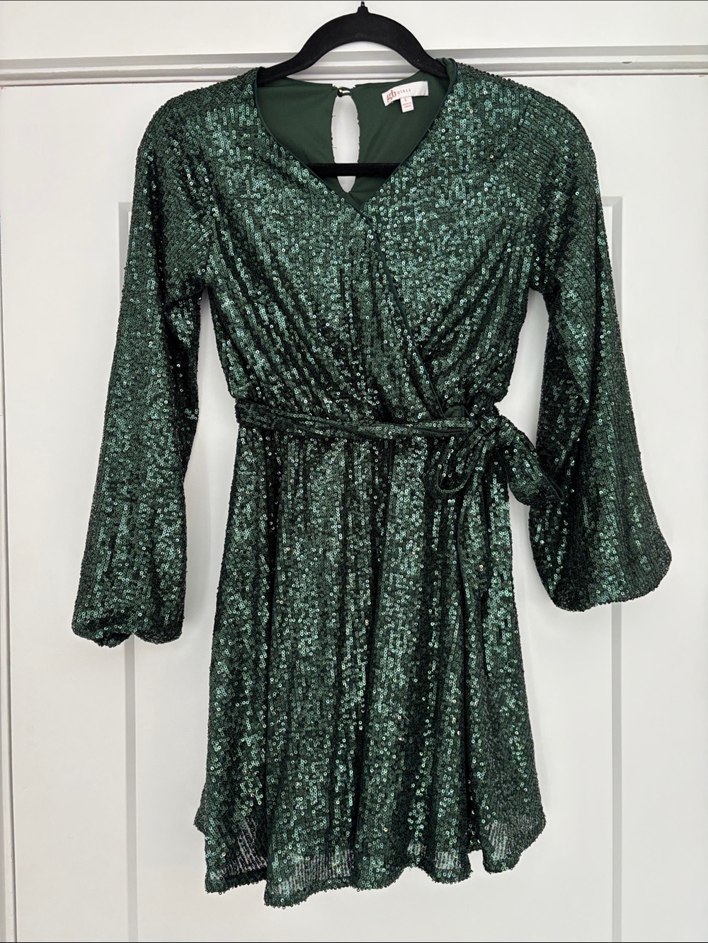 Green Sequin Wrap Dress - GB girls